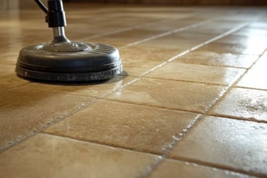 Floor and tile scrubber cleaning dirty tile floor