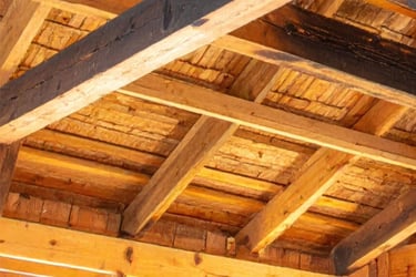 Orange/yellow Wood ceiling 