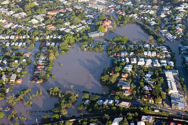 Flooded neighborhood from above