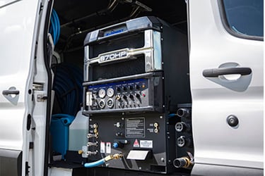 Closeup of a truckmount inside a truck. 