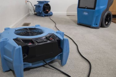 Three Dri-Eaz water restoration equipment. Airmover and dehumidifier. 